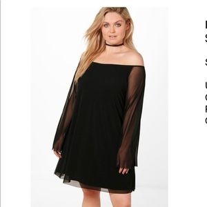 Boohoo Plus Isla Off The Shoulder Mesh Swing Dress